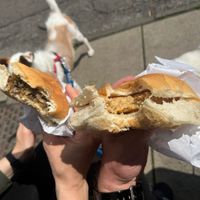 Haggis and sausage in a bun at Breakfast Brunch and Lunch in Edinburgh