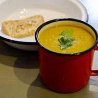 Soup of the day (sweet potato + almond + fennel) at Caju in Nice