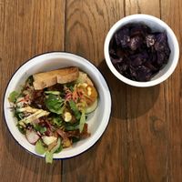 'Garden party' served with blue crisps   at Caju in Nice