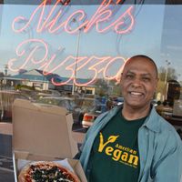 Barata loves his personal vegan pizza from Nick's. at Nick's Pizza in Glassboro