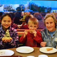 5 happy vegan pizza eaters at Nick's in Glassboro! at Nick's Pizza in Glassboro