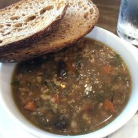 Mushroom and rice soup at Coffee Plant Roaster in Eugene