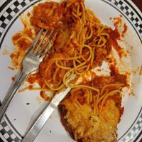 Vegan Chicken Parm w/ side of spaghetini at Mario's Pizza in Ocean City