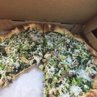 So good! Vegan white pie with mushrooms, broccoli, spinach and vegan cheese.  at Mario's Pizza in Ocean City