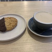 Soya latte and vegan chocolate HobNob  at Idle Hands in Manchester