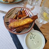 Sweet potato wedges & dip at Beats & Burritos in Lagos