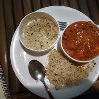 Mushrooms and Tofu gravy with Rice at Pure Soul Cafe in Rishikesh