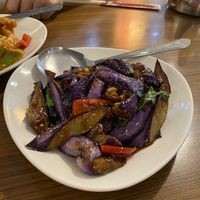Egg plant with basil at Hui Tien Vegetarian in Taipei