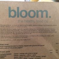 Menu at Bloom in Mosman
