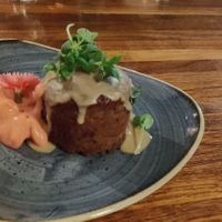 Coconut and strawberry cake at Harvest Beat in Seattle