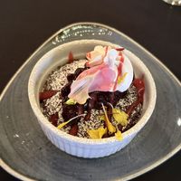 Red velvet chocolate lava cake with raspberry coconut whip cream.  at Harvest Beat in Seattle