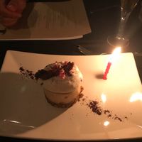 Our dessert came out with a candle for our anniversary :) at Harvest Beat in Seattle
