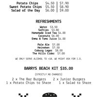 Menu at Barry's Burgers in Semaphore