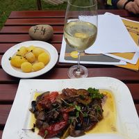 Vegan antipasti with salted potatoes (small portion) at Hinterhoefle in Volkach