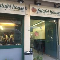 front of shop at Falafel House in Athens