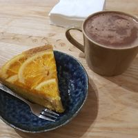 Orange cake and hot chocolate at La Studio in Hanoi