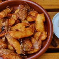 Fried potatoes with vegan aioli at Tahina in Northcote