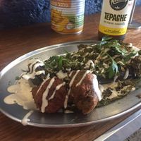 Baked Eggplant with two falafels ($10) at Tahina in Northcote