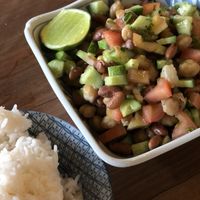 Salad and rice  at Simple Things in Kampot