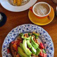 Scrambled tempeh + Avocado and coconut oatmeal at Simple Things in Kampot