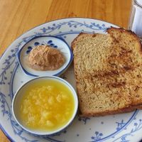 Toasted bread with peanut butter and pineapple jam at Simple Things in Kampot