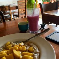 Porridge with coconut milk and mango at Simple Things in Kampot