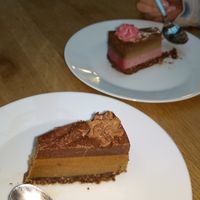 raw cake with kokos, one with almond, the other with rapsberry. at Cafe Köket in Helsinki
