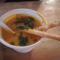 Pumpkin soup at the Vegan Sunday Market at Vegan Love in Budapest