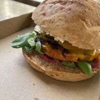 Sweet potato burger  at Vegan Love in Budapest