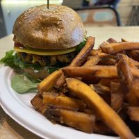 Sweet potato fries for the win!  at Vegan Love in Budapest