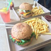 broccoli burger and sweet potato burger at Vegan Love in Budapest