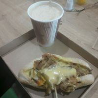 Philly cheesesteak and cappuccino at Vegan Love in Budapest