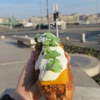 Chilli-dog!! Big enough to share  at Vegan Love in Budapest