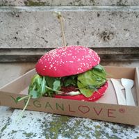 Santa Burger, a limited edition burger that was offered in one of the Christmas fairs in Budapest in December 2018. at Vegan Love in Budapest