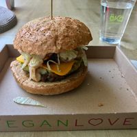 Broccoli millet burger at Vegan Love in Budapest
