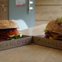 Sweet potatoes and double cheese burgers! at Vegan Love in Budapest