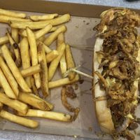 Beyond meat hot dog and French fries at Vegan Love in Budapest