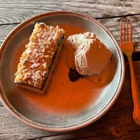Blueberry crumb cake with sunflower seed ice cream  at Apteka in Pittsburgh