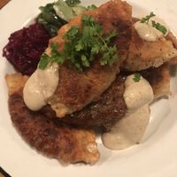 sauerkraut/mushroom and cabbage/potato  pierogis  at Apteka in Pittsburgh