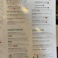 Menu with Vegan options labeled   at The Foundry Hotel in Bendigo