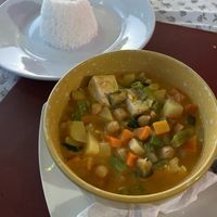 Chickpea, tofu and vegetable curry with white rice  at Levine's Eatery in Coron