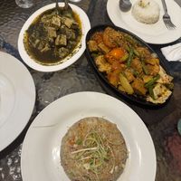 Vegetable & tofu sisig, grilled eggplant and Tofu and fried rice.   at Levine's Eatery in Coron