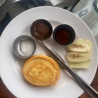 Breakfast- vegan pancakes  at OR2K in Pokhara