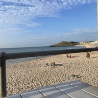 View from tables  at Porthmeor Beach Cafe in St Ives