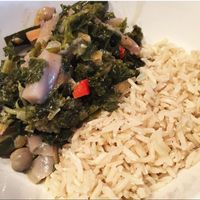 Thai green curry with brown rice.  at Gringos Vegan Kitchen in Newcastle Upon Tyne