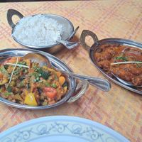 Veg something, rajma masala, and white rice at Ristorante India in Pisa