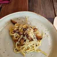 Vegan carbonara at Rifugio Romano in Rome