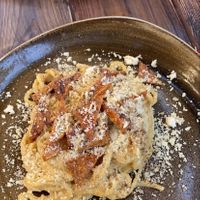 Vegan Carbonara with Tempeh at Rifugio Romano in Rome