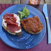 Two kinds of bruschetta  at Rifugio Romano in Rome