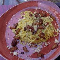 Vegan carbonara at Rifugio Romano in Rome